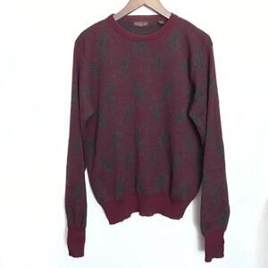 Vintage Nordstrom Wool Sweater Mens Merino Medium Burgundy Paisley Dad Crew